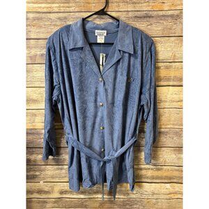Fashion Formula Womens Faux Suede Safari Jacket Chambray Size 2X‎ Belt Button